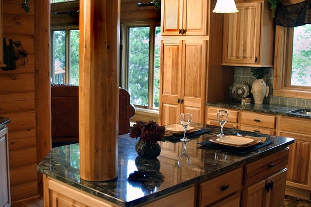 marble countertop log glasses kitchen wine home
